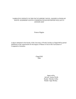 Narrative Infinity in the Encyclopedic Novel: Manipulations of Dante Alighieri's Divina Commedia in David Foster Wallace's I