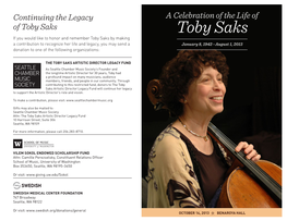 Toby Saks Memorial Program Booklet