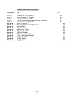 Secondary Library DVD & Video List