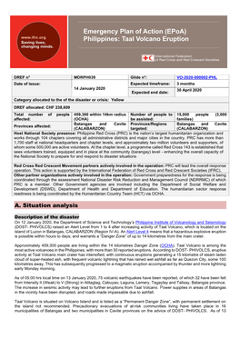 Emergency Plan of Action (Epoa) Philippines: Taal Volcano Eruption