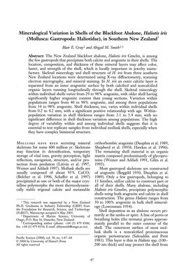 Mineralogical Variation in Shells of the Blackfoot Abalone