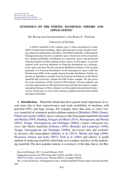 Statistics on the Stiefel Manifold: Theory and Applications1