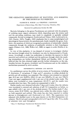 The Oxidative Dissimilation of Mannitol and Sorbitol by Pseudomonas Fluorescens Oldrich K