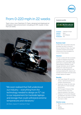 Caterham F1 Team, Designed and Deployed an Enterprise-Class Environment, Including an HPC Cluster, in Less Than 22 Weeks