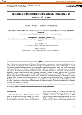 European Ornithomimosaurs (Dinosauria, Theropoda): an Undetected Record