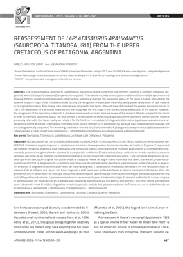 Reassessment of Laplatasaurus Araukanicus (Sauropoda: Titanosauria) from the Upper Cretaceous of Patagonia, Argentina