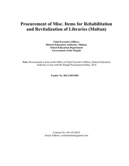 Procurement of Misc. Items for Rehabilitation and Revitalization of Libraries (Multan)