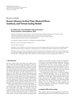 Recent Advances in Real-Time Musical Effects, Synthesis, and Virtual Analog Models