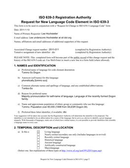 ISO 639-3 Registration Authority Request for New Language Code