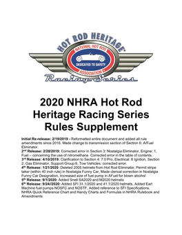 2020 NHRA Hot Rod Heritage Racing Series Rules Supplement