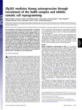 Zfp281 Mediates Nanog Autorepression Through Recruitment of the Nurd Complex and Inhibits Somatic Cell Reprogramming