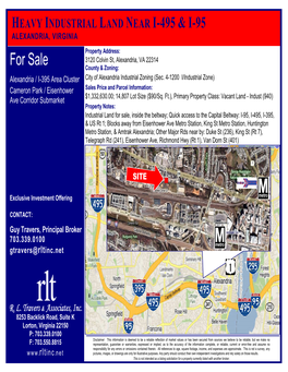 3120 Colvin St, Alexandria, VA 22314 for Sale County & Zoning: Alexandria / I-395 Area Cluster City of Alexandria Industrial Zoning (Sec
