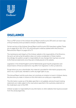 Annual Report and Accounts 2014 and Is an Exact Copy of the Printed Document Provided to Unilever’S Shareholders