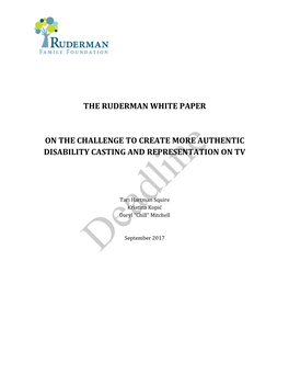 The Ruderman White Paper on the Challenge to Create More Authentic Disability Casting and Representation on Tv