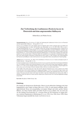 Zur Verbreitung Des Laubmooses Hookeria Lucens in Österreich Und Dem Angrenzenden Südbayern