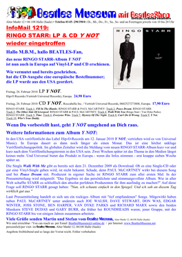 Infomail 1219: RINGO STARR: LP & CD Y NOT