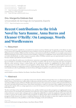 Recent Contributions to the Irish Novel by Sara Baume, Anna Burns and Eleanor O’Reilly: on Language, Words and Wordlessness