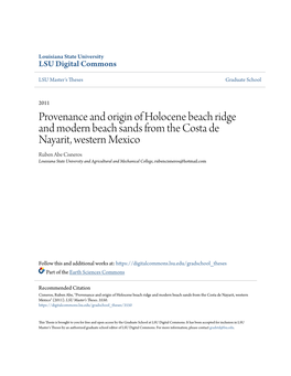 Provenance and Origin of Holocene Beach Ridge and Modern Beach Sands from the Costa De Nayarit, Western Mexico