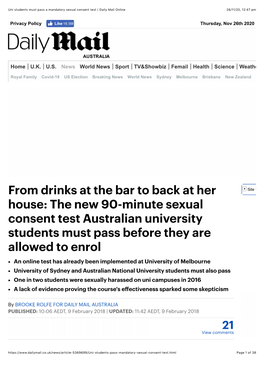 Uni Students Must Pass a Mandatory Sexual Consent Test | Daily Mail Online 26/11/20, 12�47 Pm