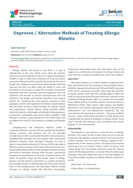 Unproven / Alternative Methods of Treating Allergic Rhinitis