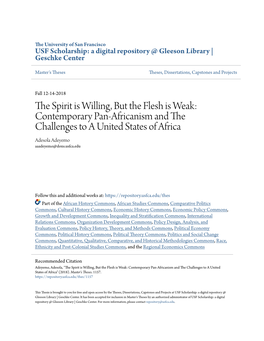 Contemporary Pan-Africanism and the Challenges to a United States of Africa Adesola Adeyemo Aaadeyemo@Dons.Usfca.Edu