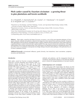 Pitch Canker Caused by Fusarium Circinatum -- a Growing Threat to Pine Plantations and Forests Worldwide