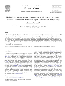 Higher Level Phylogeny and Evolutionary Trends in Campanulaceae Subfam