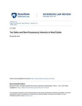 Tax Sales and Non-Possessory Interests in Real Estate