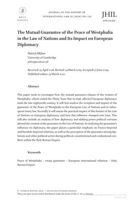 The Mutual Guarantee of the Peace of Westphalia in the Law of Nations and Its Impact on European Diplomacy