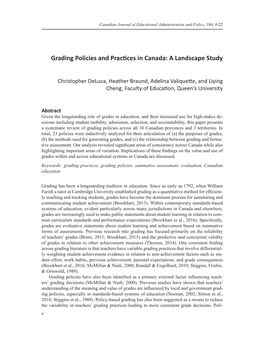 Grading Policies and Practices in Canada: a Landscape Study