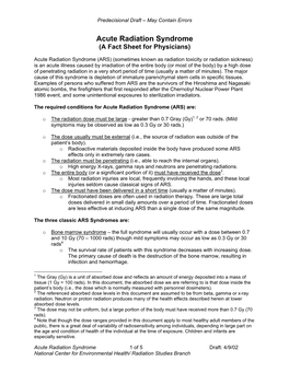 Acute Radiation Syndrome (A Fact Sheet for Physicians)