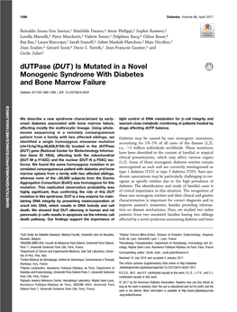 Dutpase (DUT ) Is Mutated in a Novel Monogenic Syndrome with Diabetes and Bone Marrow Failure