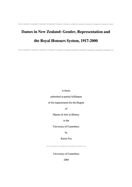 Dames in New Zealand: Gender, Representation And