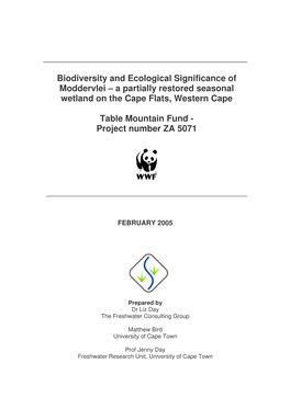 Biodiversity and Ecological Significance of Moddervlei – a Partially Restored Seasonal Wetland on the Cape Flats, Western Cape