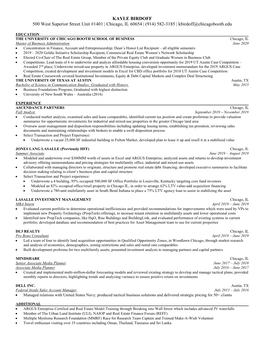 KAYLE BIRDOFF 500 West Superior Street Unit #1401 | Chicago, IL 60654 | (914) 582-3185 | Kbirdoff@Chicagobooth.Edu