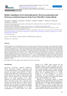 Relative Abundance of Two Dreissenid Species, Dreissena Polymorpha and Dreissena Rostriformis Bugensis in the Lower Don River System, Russia