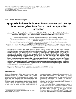 Apoptosis Induced in Human Breast Cancer Cell Line by Acanthaster Planci Starfish Extract Compared to Tamoxifen