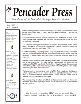 Newsletter of the Pencader Heritage Area Association