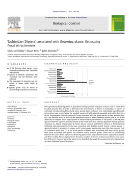 Tachinidae (Diptera) Associated with ﬂowering Plants: Estimating ﬂoral Attractiveness ⇑ Shoki Al-Dobai A, Stuart Reitz B, John Sivinski B