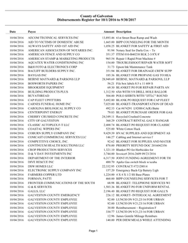 Disbursements Register for 10/1/2016 to 9/30/2017 County of Galveston