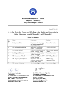 Faculty Development Center Tripura University Suryamaninagar–799022