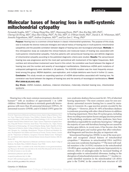 Molecular Bases of Hearing Loss in Multi-Systemic Mitochondrial