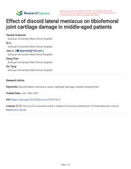 Effect of Discoid Lateral Meniscus on Tibiofemoral Joint Cartilage Damage in Middle-Aged Patients