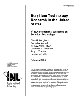 Beryllium Technology Research in the United States