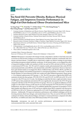 Tea Seed Oil Prevents Obesity, Reduces Physical Fatigue, and Improves Exercise Performance in High-Fat-Diet-Induced Obese Ovariectomized Mice