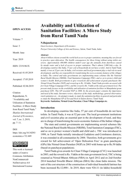 Availability and Utilization of Sanitation Facilities: a Micro Study