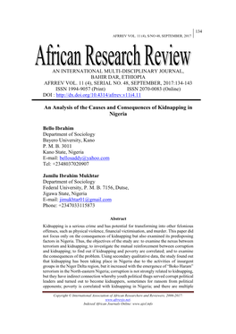 An Analysis of the Causes and Consequences of Kidnapping in Nigeria