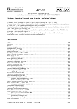 Mollusks from Late Mesozoic Seep Deposits, Chiefly in California