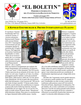 “El Boletin” Periodico Informativo Del Club Giuliano-Dalmato Di Toronto