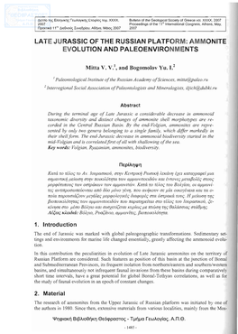 Late Jurassic of the Russian Platform: Ammonite Evolution and Paleoenvironments